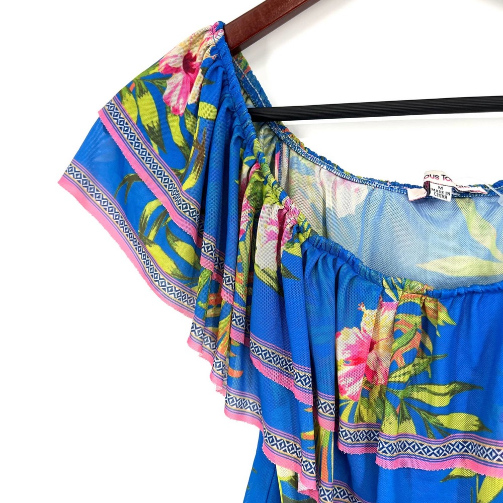 NWOT Jealous Tomato Womens Size Medium Tropical Floral Thong Jumpsuit Blouse Top - Picture 3 of 9